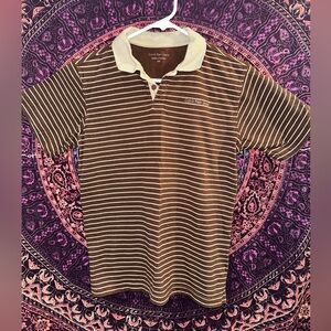 Calvin Klein Men's Polo Shirt in Brown and Cream Stripes